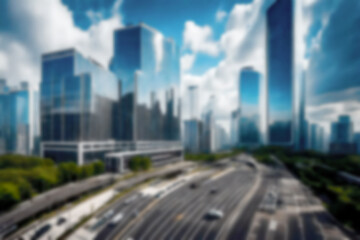 Abstract Blurred background illustration. Modern asia tower business office buildings cityscape landscape and traffic street road.
