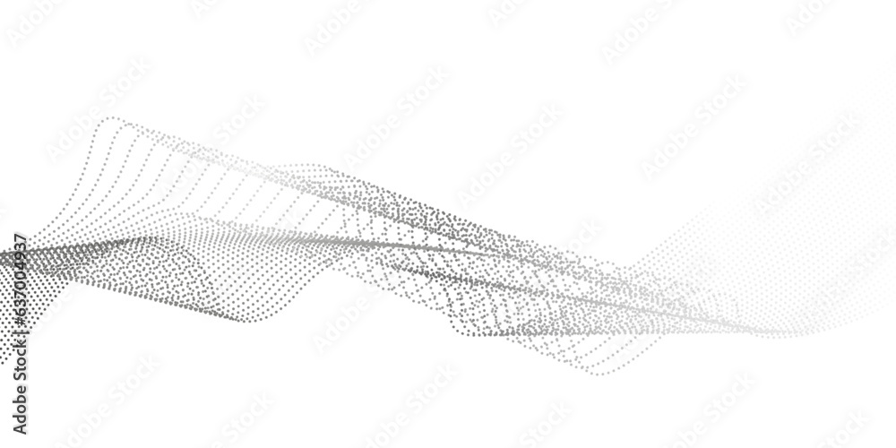 Leinwandbilder Flowing dots particles wave pattern monochrome halftone black gradient curve shape isolated on white background. Vector in concept of AI, technology, modern science, music, sound.