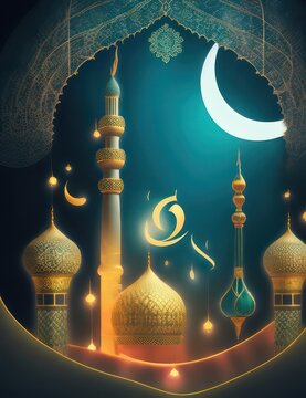 mosque in night with wishing card design