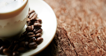 cup of coffee with beans