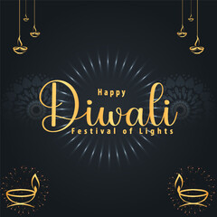 Fototapeta na wymiar Happy Diwali banner design with illuminated oil lamps.