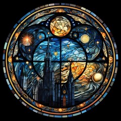 Gothic stained glass windows. AI Generated