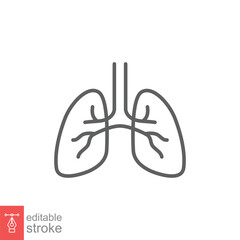 Lungs icon. Simple outline style. Human internal organ, lung, respiratory system, pulmonology concept. Thin line symbol. Vector illustration isolated on white background. Editable stroke EPS 10.