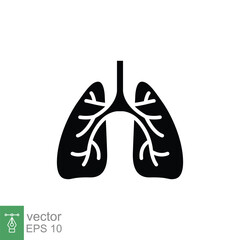 Lungs icon. Simple solid style. Human internal organ, lung, respiratory system, pulmonology concept. Black silhouette, glyph symbol. Vector illustration isolated on white background. EPS 10.