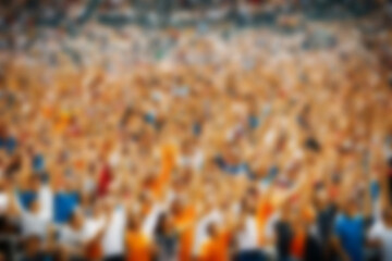 Abstract illustration background. Blurred crowd of people raising hands. supporters sports party concert event on stadium. Roaring Crowds Vibrant Cheers and Energetic Applause from Throngs of People.
