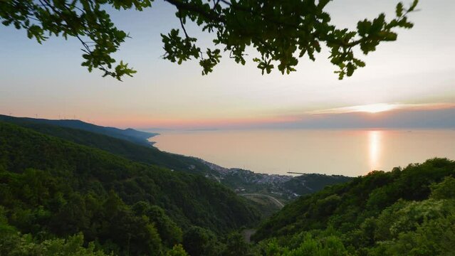 beautiful turkish landscape in yalova peninsula area in turkey. mountain view overlooking the sea and sunset. High quality 4k footage