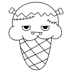 Vector Illustrations of Halloween Spooky Ice Cream cute costume Outline Suitable for Coloring Page, Decoration Card holiday party celebration. 