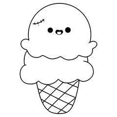 Vector Illustrations of Halloween Spooky Ice Cream cute costume Outline Suitable for Coloring Page, Decoration Card holiday party celebration. 