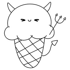 Vector Illustrations of Halloween Spooky Ice Cream cute costume Outline Suitable for Coloring Page, Decoration Card holiday party celebration. 