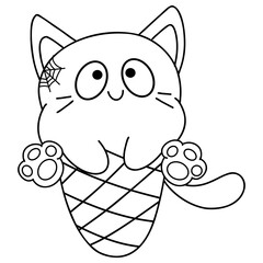 Vector Illustrations of Halloween Spooky Ice Cream cute costume Outline Suitable for Coloring Page, Decoration Card holiday party celebration. 