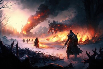 fire in the forest war bg. Generative AI.