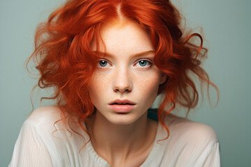 Face of beautiful woman with red hair and freckles