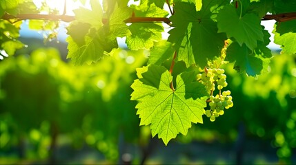 Fototapeta na wymiar Grape Leaves Vine. Isolated Plant Branch of Grapevine with Tendrils in Vineyard for Wine Making. Generative AI