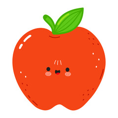 Red Apple character. Vector hand drawn cartoon kawaii character illustration icon. Isolated on white background. Red Apple character concept