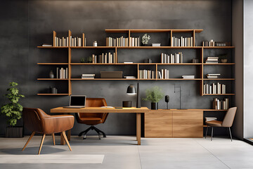 The style of decorating the office with luxury with dark concrete