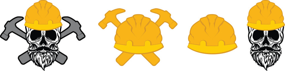 Hard hat crossed hammer spanner and skull
