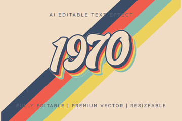 1970s editable typography, 70s retro text effect, 70s vintage stripe line font letters © Frenzy Studio