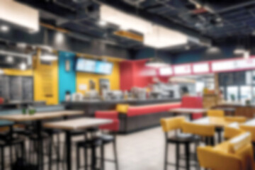 Fototapeta premium Abstract blurred background illustration. Charm interior of luxury modern design fast food Bakeries cafe coffee shop restaurant.