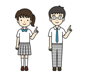 シンプルでかわいい学生イラスト（指差し・夏服）