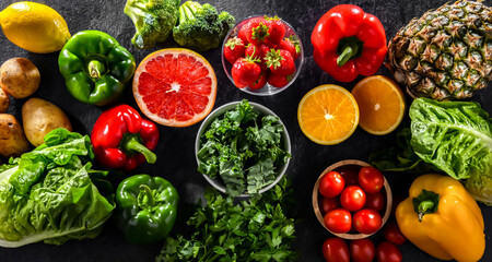 Food products rich in vitamin C or ascorbic acid - obrazy, fototapety, plakaty