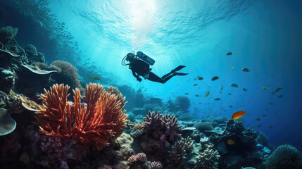 Scuba diving in the tropical coral reef of the Red Sea.