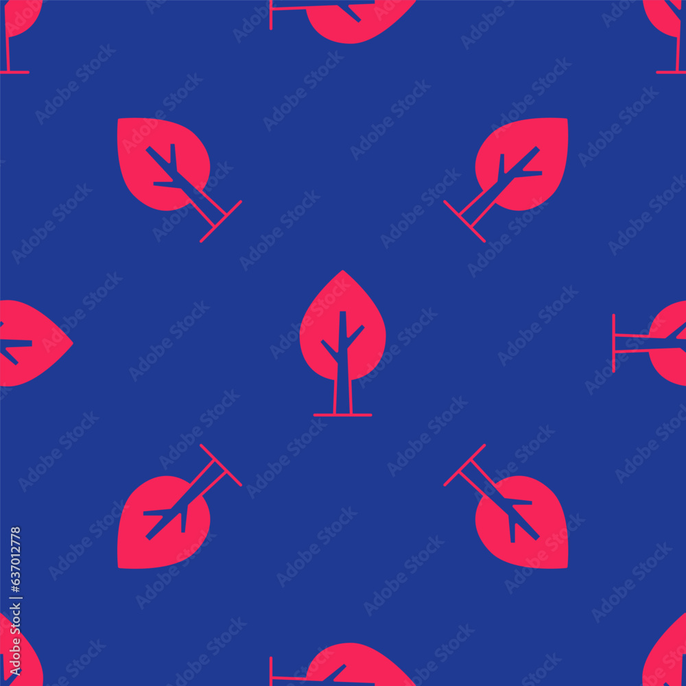 Poster Red Tree icon isolated seamless pattern on blue background. Forest symbol. Vector