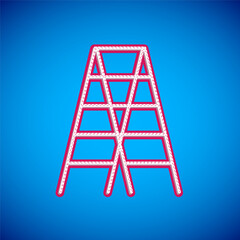 White Wooden staircase icon isolated on blue background. Vector
