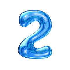 Two 2 number alphabet with y2k liquid sea blue chrome effect