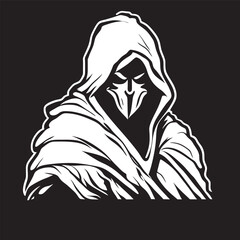 Black background, grim reaper illustration, vector illustration line art