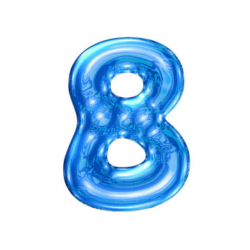 Eight 8 number alphabet with y2k liquid sea blue chrome effect