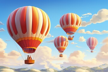 Whimsical Hot Air Balloons in Clear Sky. Generative AI