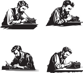 newspaper reporter press person businessman vector logo style illustration elements pack