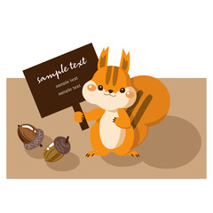 看板を持つリスとどんぐり