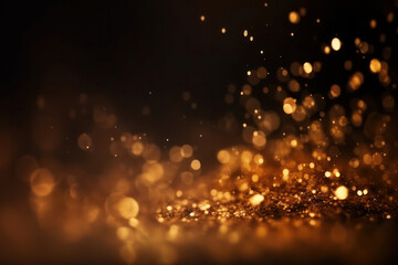 Obraz na płótnie Canvas A glitter grunge background with abstract Twinkly Lights and shiny golden particles. Festive decoration for Christmas and glamour party. AI Generative.