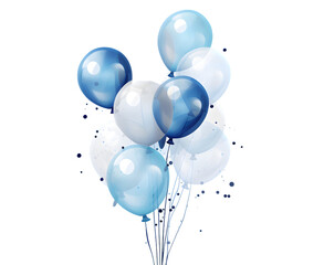 Blue balloons watercolor illustration isolated on transparent background