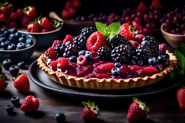 A kitchen filled with tantalizing aromas as you present a mouthwatering berry pie fresh out of the oven - AI Generative - obrazy, fototapety, plakaty