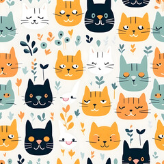 Cute cat seamless pattern. Animal background.