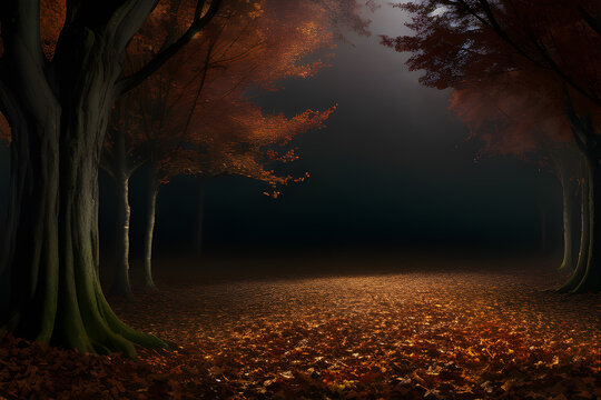 Autumn forest in the middle of the full moon night © Ismael