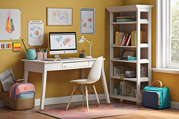 Seamless Virtual Learning Setup: Laptop, books, and essentials in a cozy study corner.