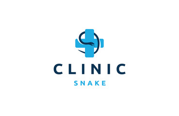 Clinic snake logo design template flat vector