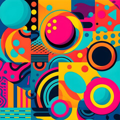 pop-art retro background with colorful circles and geometric shapes