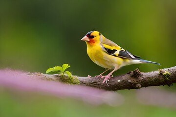 "Capture the intricate details of a robin perched on a slender branch against a backdrop of lush green foliage, the sunlight casting a gentle glow on its vibrant feathers."