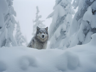 Playful dog enjoying snowy wonderland. Heartwarming winter scene.
