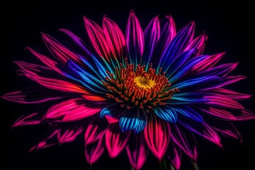 A technicolor flower with neon hues that seem to dance in the light - AI Generative