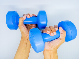Blue colour 1kg Gym Dumble for fitness on white background.