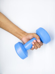 Blue colour 1kg Gym Dumble for fitness on white background.