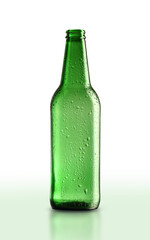 empty green beer bottle in drops