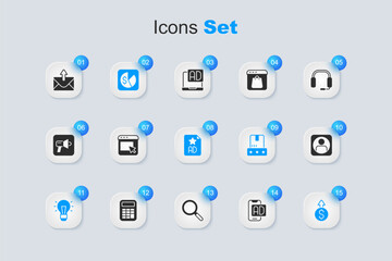 Set Advertising, Market analysis, Light bulb, Financial growth dollar, Create account screen, Mail and e-mail and icon. Vector