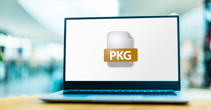 Laptop computer displaying the icon of pkg file