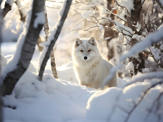 Naklejka premium Joyful dog in snowy landscape. Winter's playful charm captured.